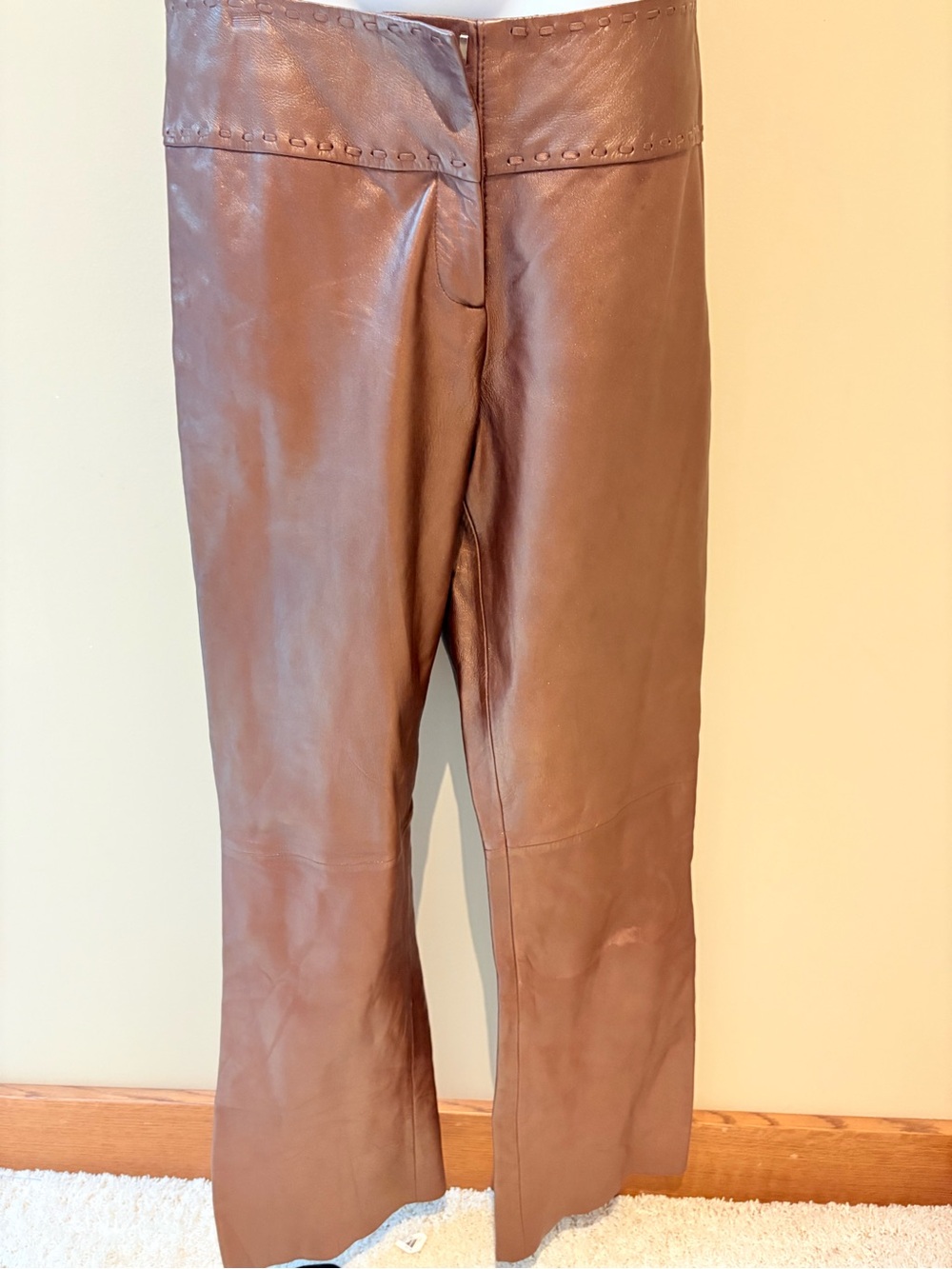 Cache Copper Leather Pants Vintage Boot Cut Flare Boho Wide Waistband 6 28”